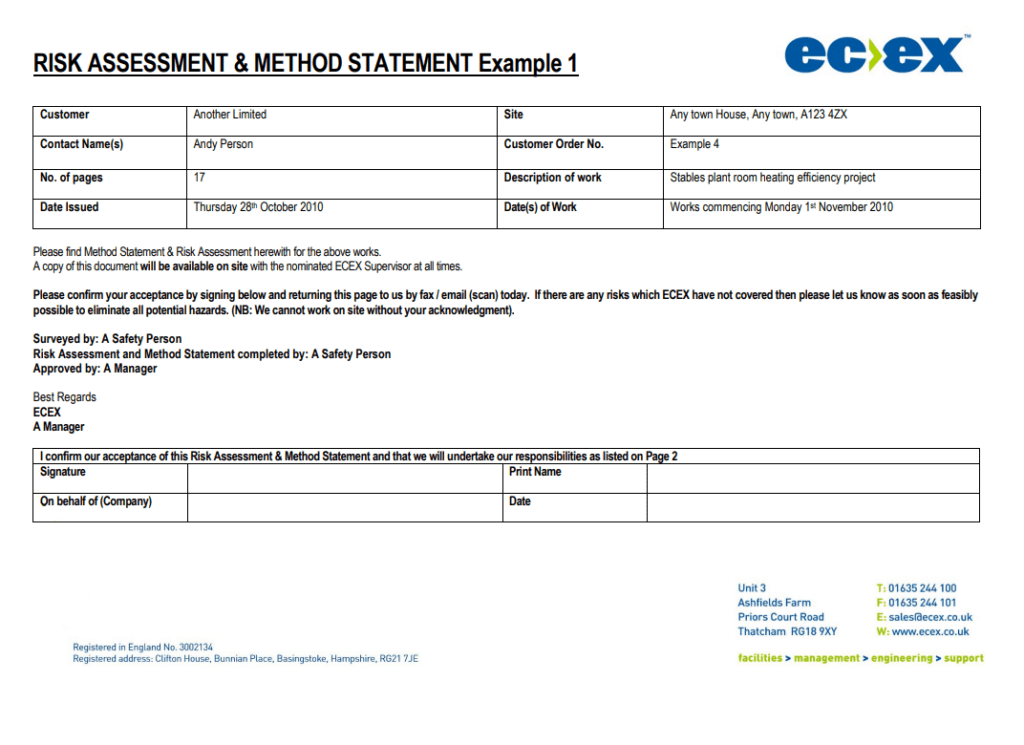 Method Statement Example