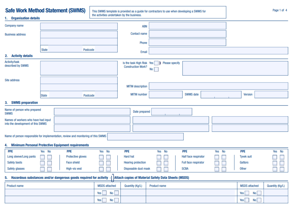 Safe Work Method Statement Template