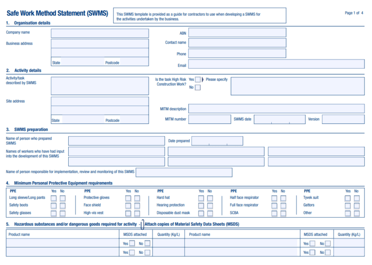Safe Work Method Statement Template | Free Word & PDF Templates