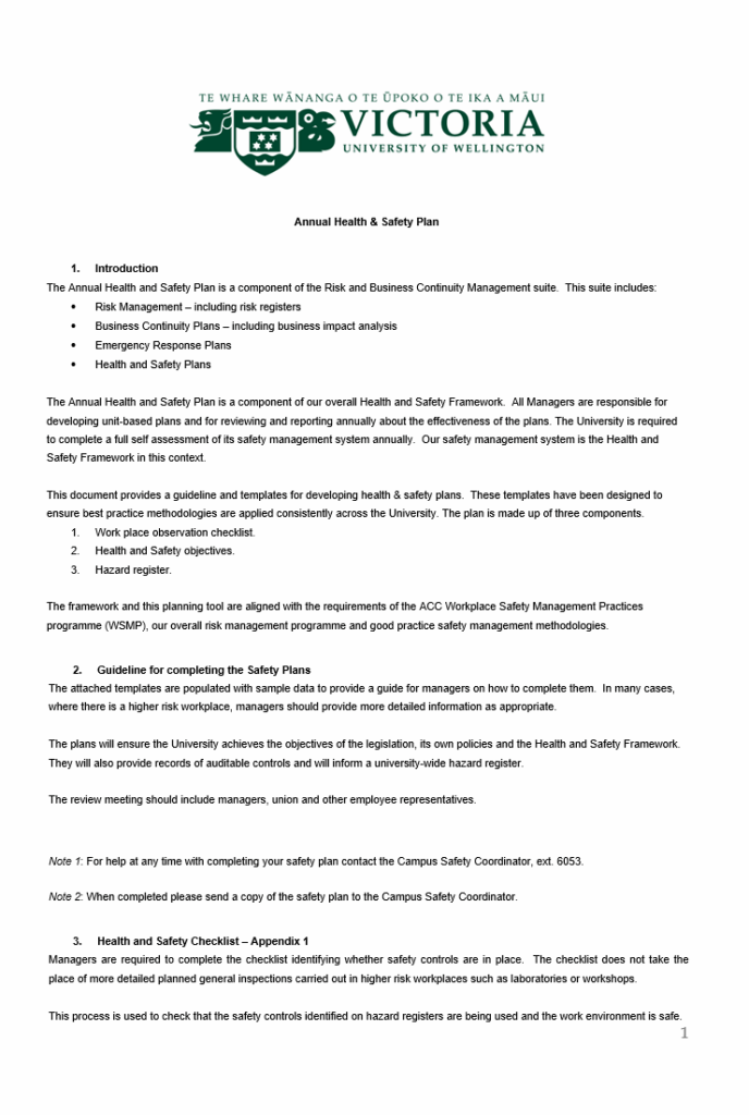 Annual Health & Safety Plan Template