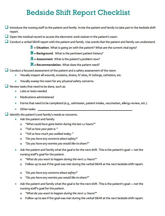 Bedside Shift Report Template