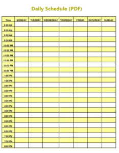 Daily Schedule Template PDF Free Word PDF Templates
