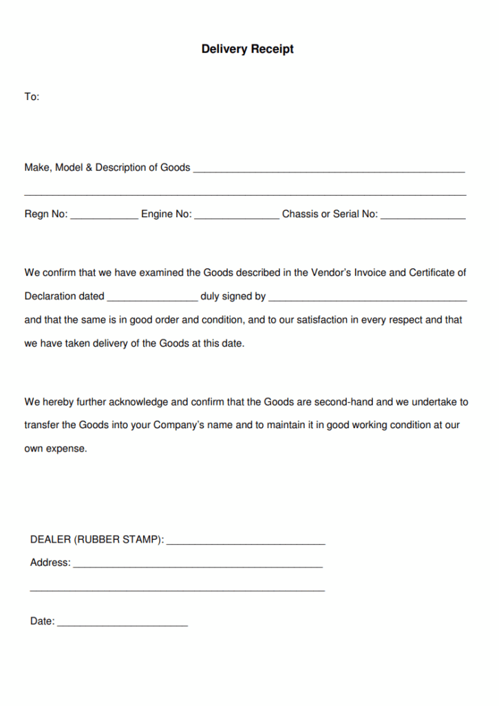 Delivery Receipt Template PDF