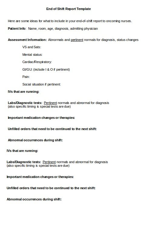 End of Shift Report Template