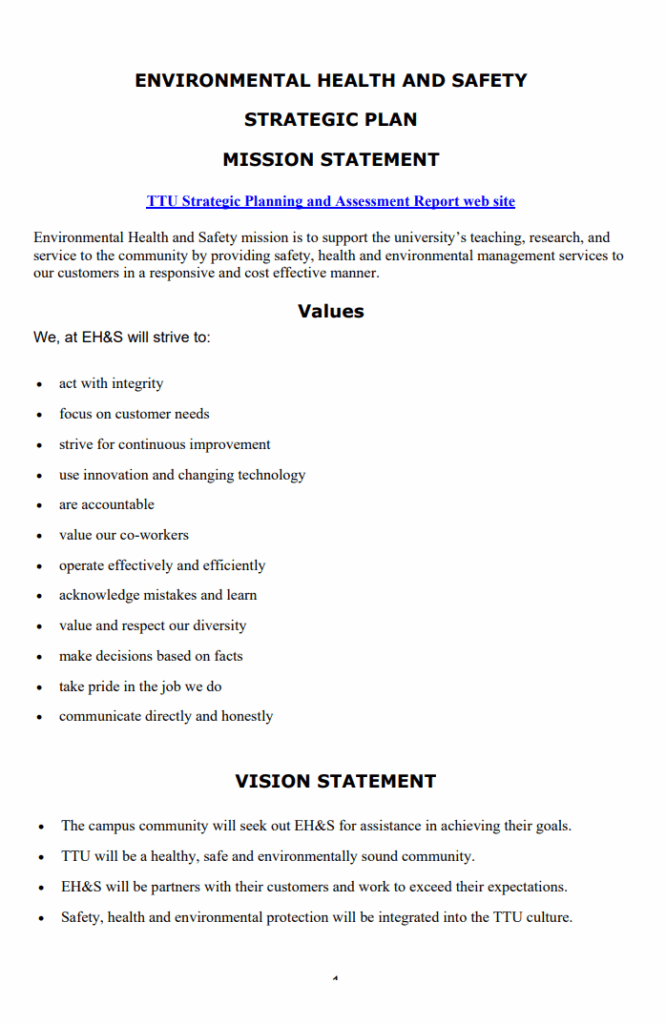 Environmental Health and Safety Plan Template