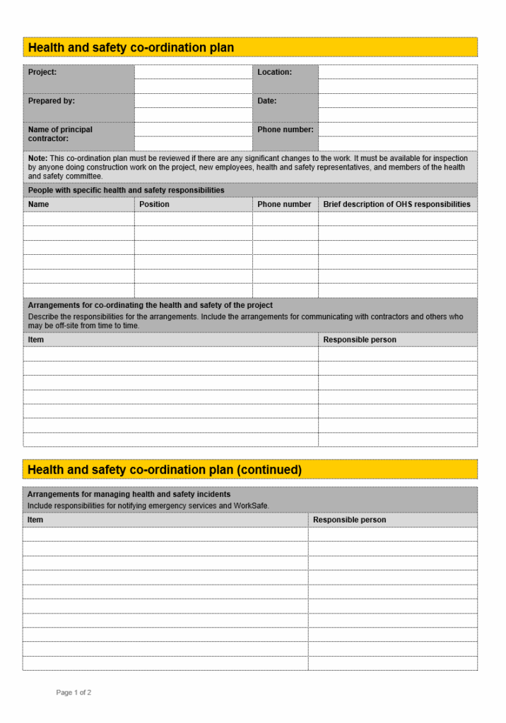 Health and Safety Coordination Plan Template