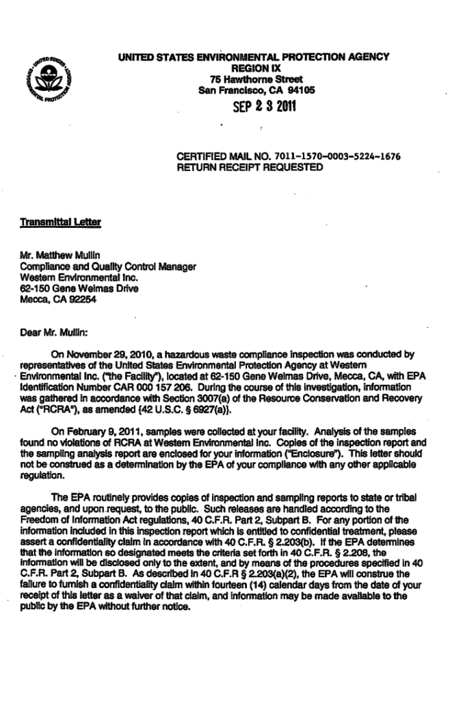 Letter of Transmittal Template for Inspection Report