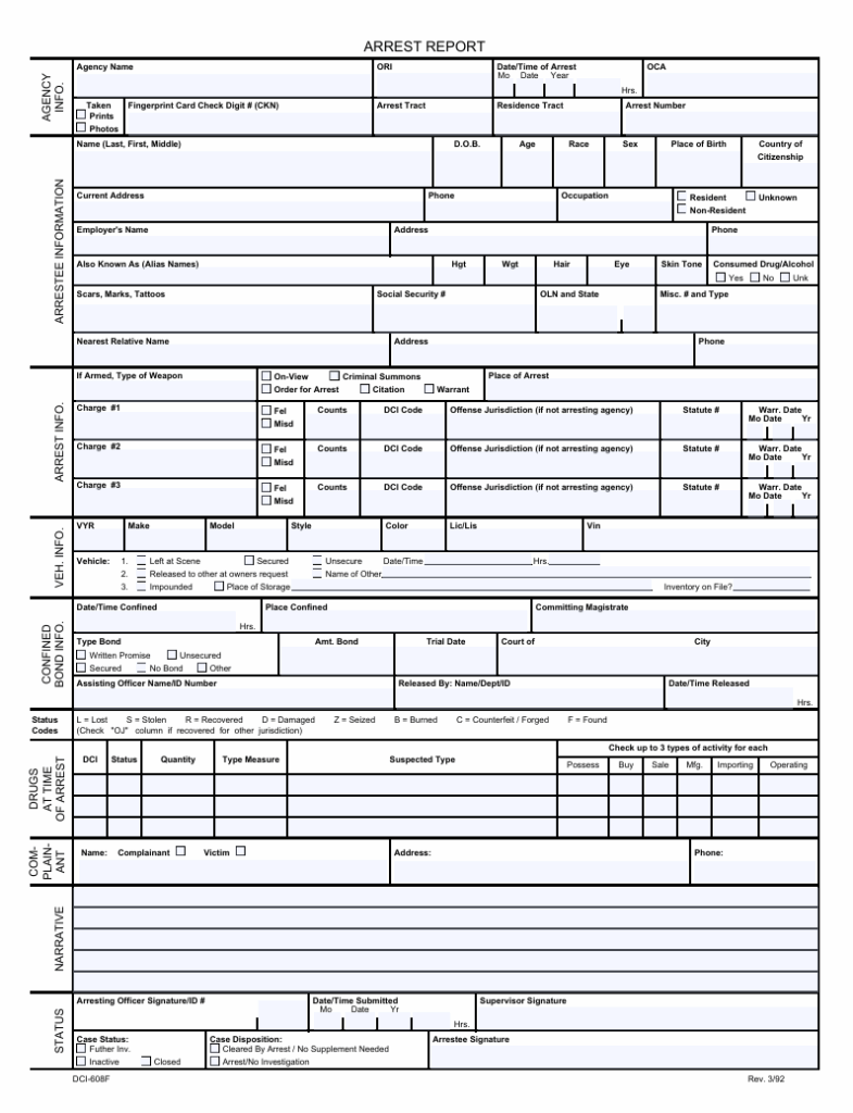 Police Arrest Report Template