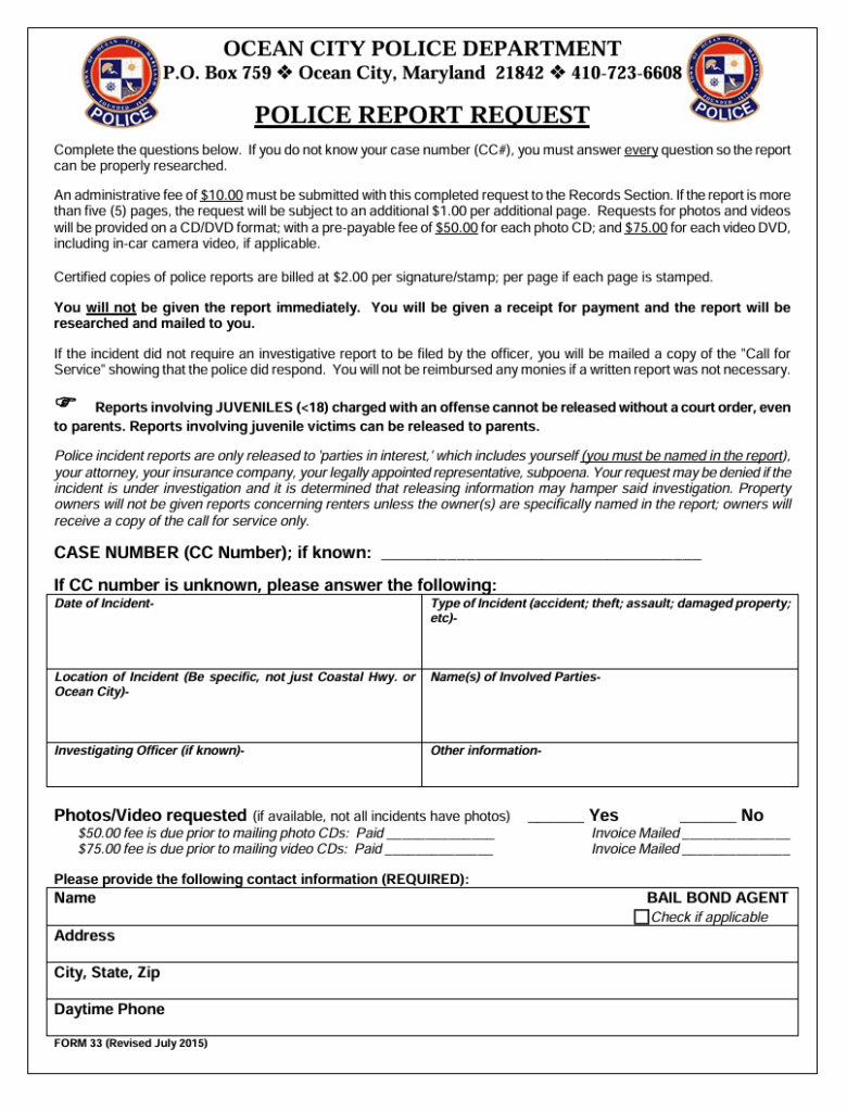 Police Report Request Template