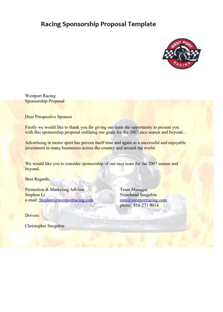 Racing Sponsorship Proposal Template