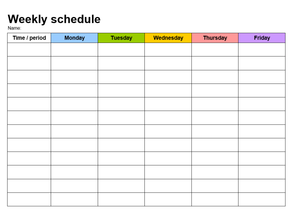 Sample Weekly Schedule Template