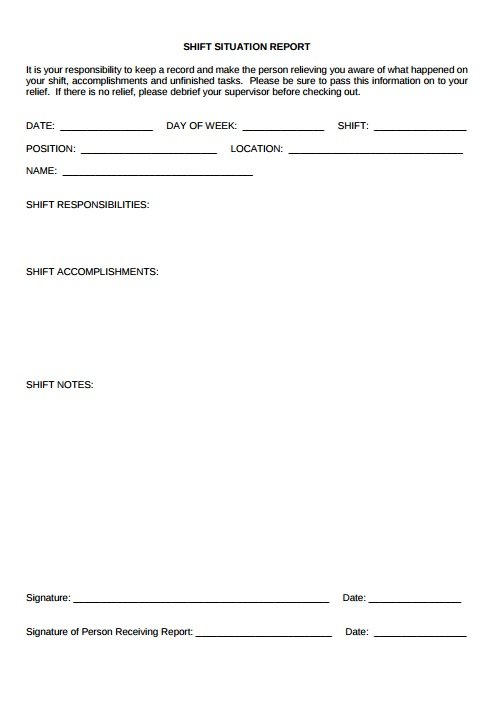 Shift Situation Report Template