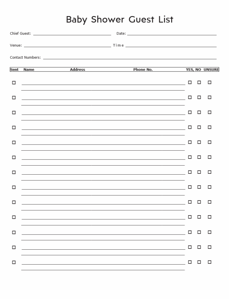 Baby Shower Guest List Template