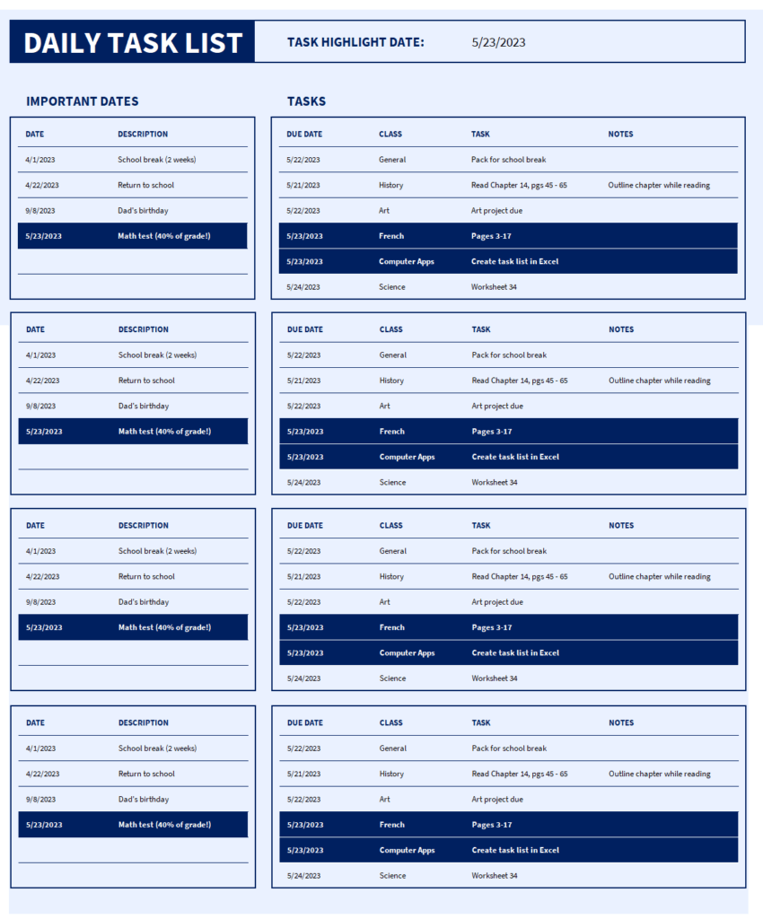 Daily Task List Template