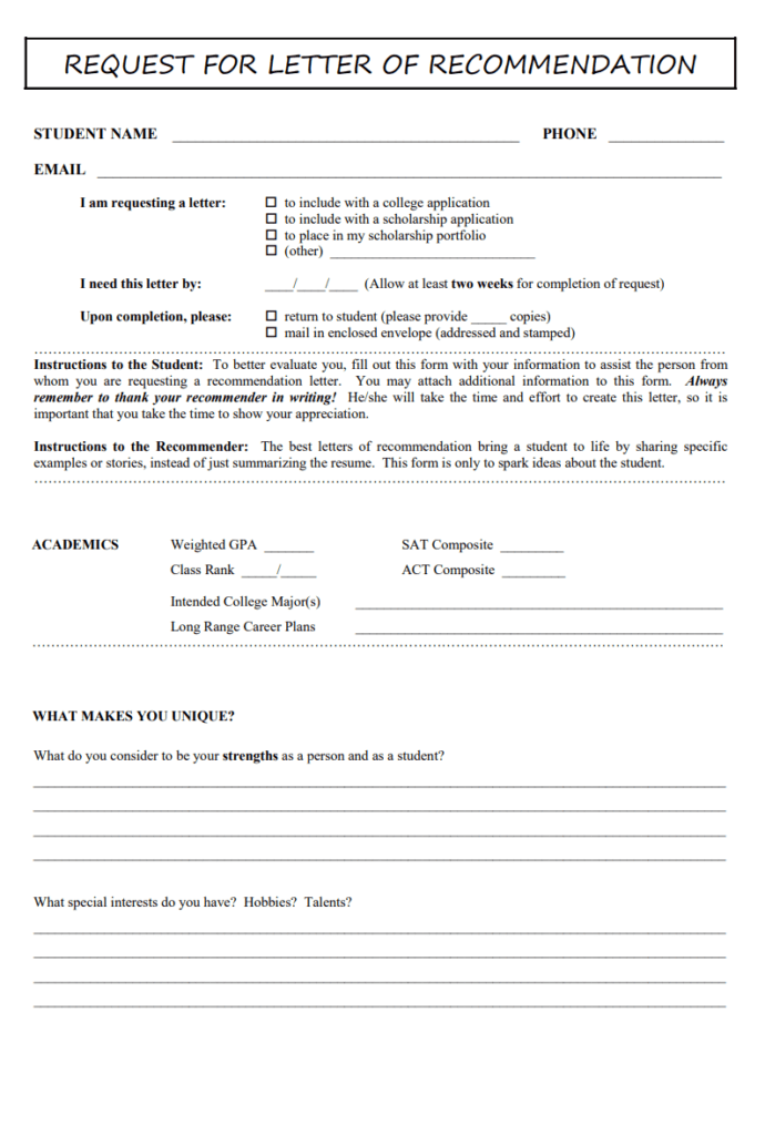 Request for Recommendation Letter Template