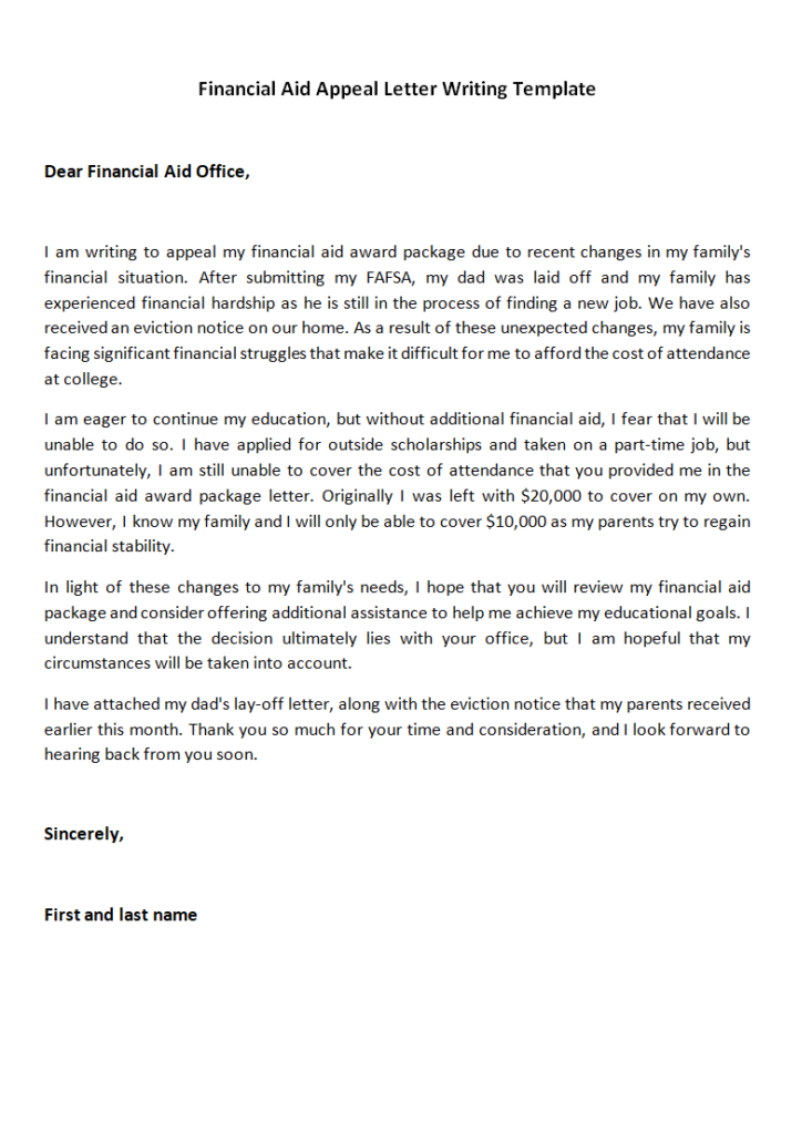 Financial Aid Appeal Letter Writing Template