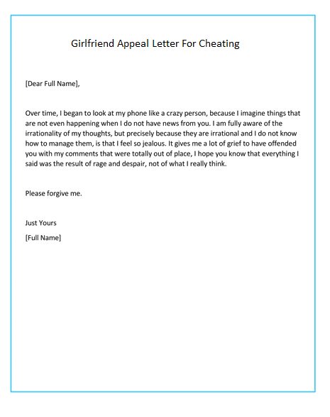 Girlfriend Appeal Letter For Cheating