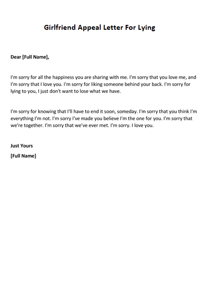 Girlfriend Appeal Letter For Lying