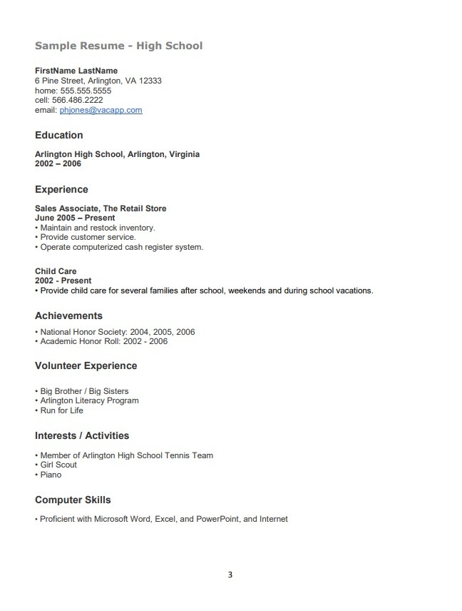 microsoft word high school resume template