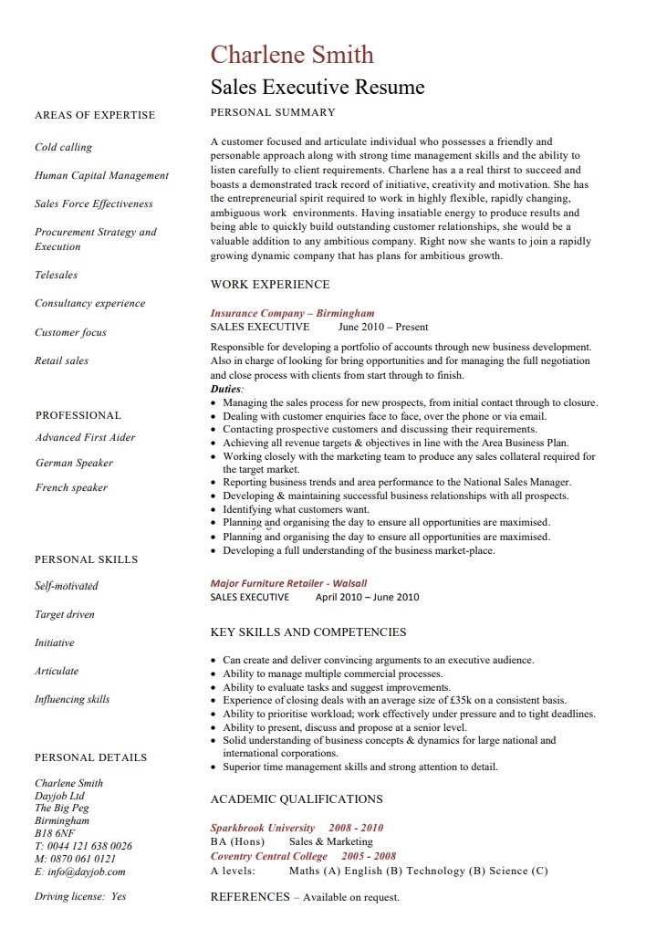 best resume format for sales executive