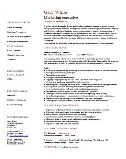 resume format for sales executive pdf