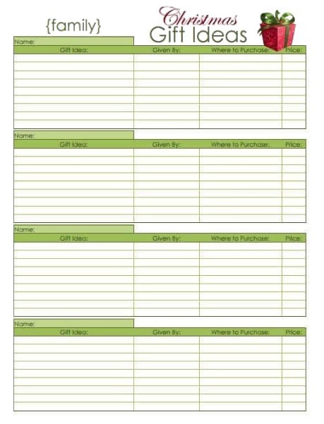 Christmas Gift List Template