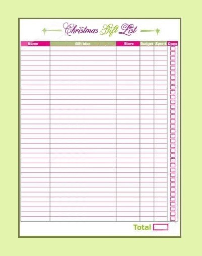 Christmas Gift List Template