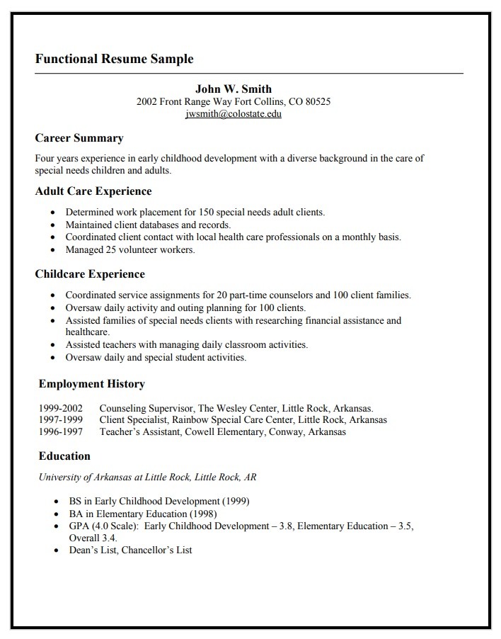 template of functional resume