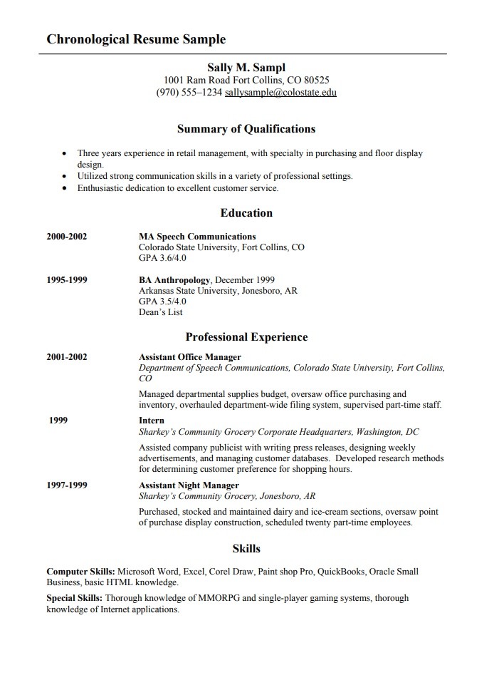 chronological resume sample