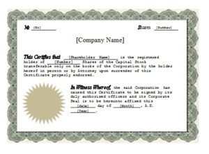 Printable Stock Certificate Template - Printable Stock Certificate Template 300x222