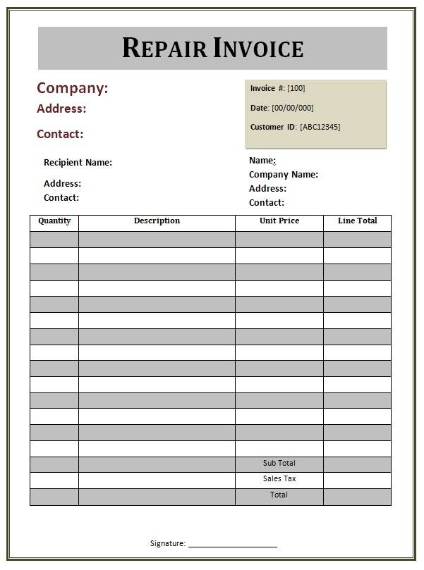 repair invoice Template