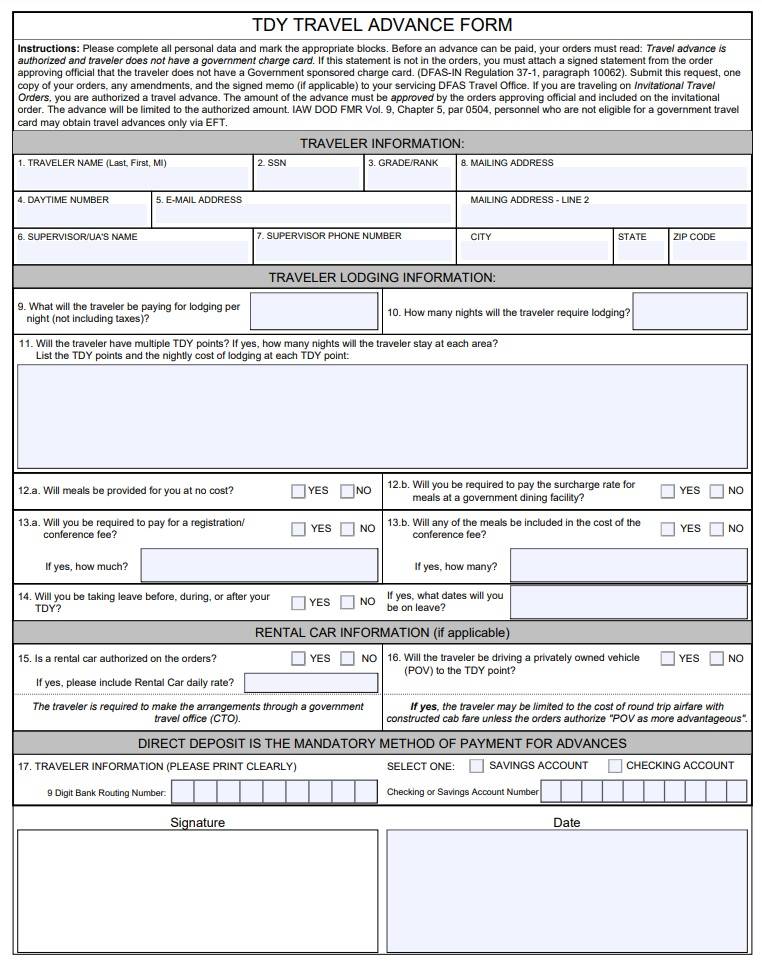 travel advance request form excel