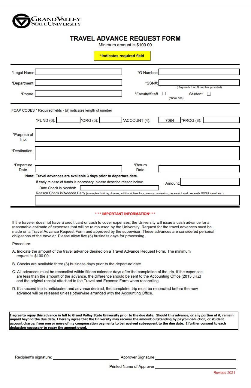 travel advance request form excel