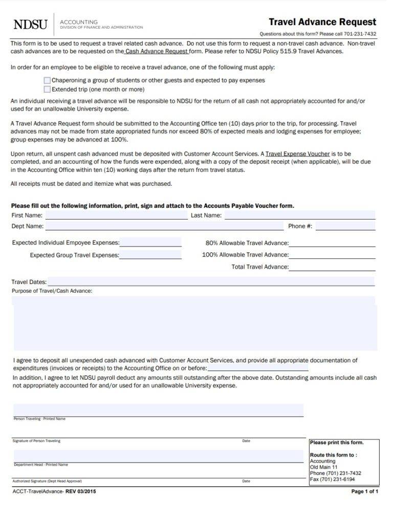 Travel Advance Request Form PDF Free Word & PDF Templates