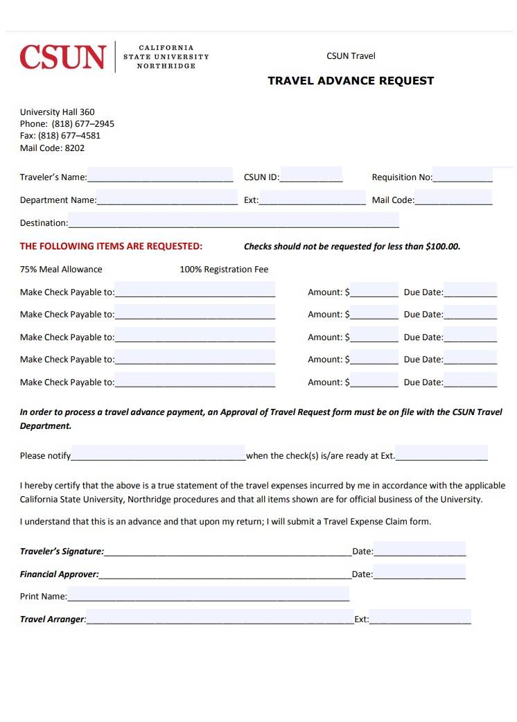 travel advance request form excel