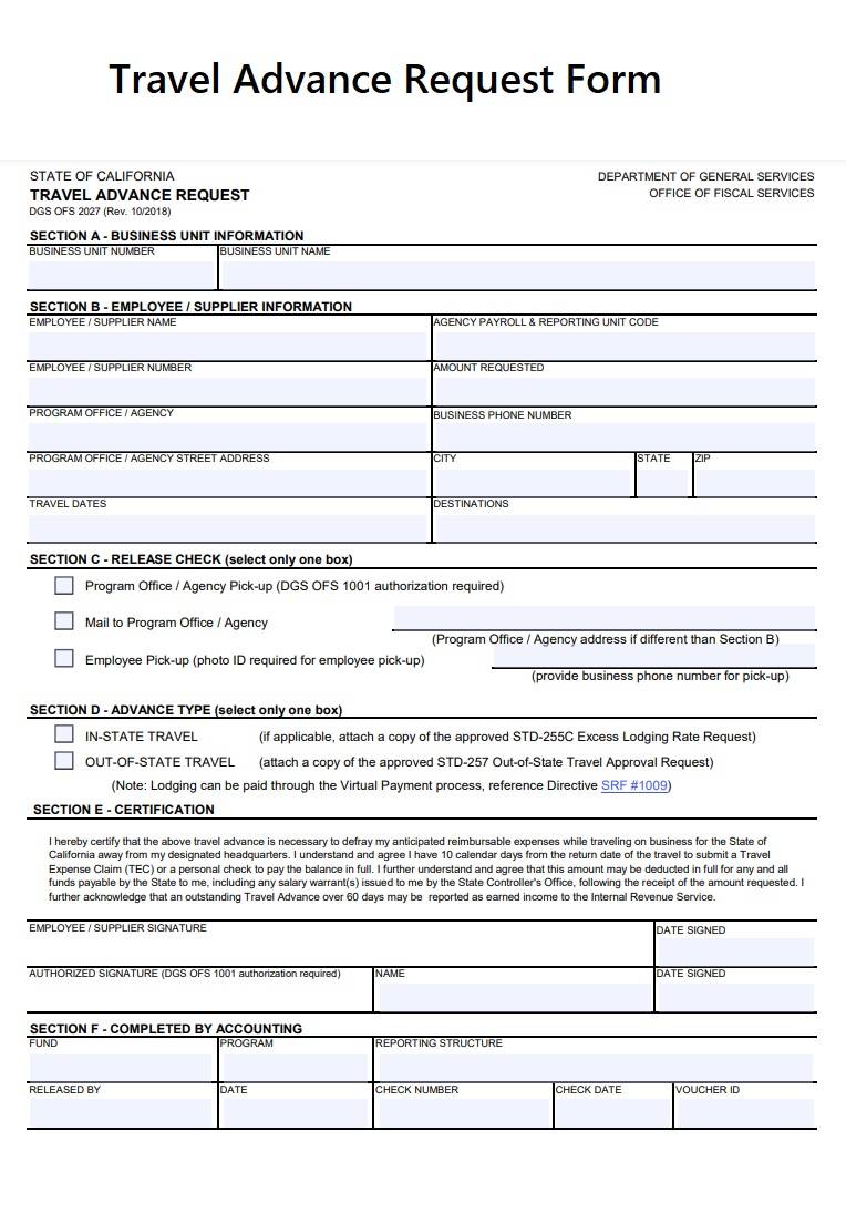 travel advance request form excel