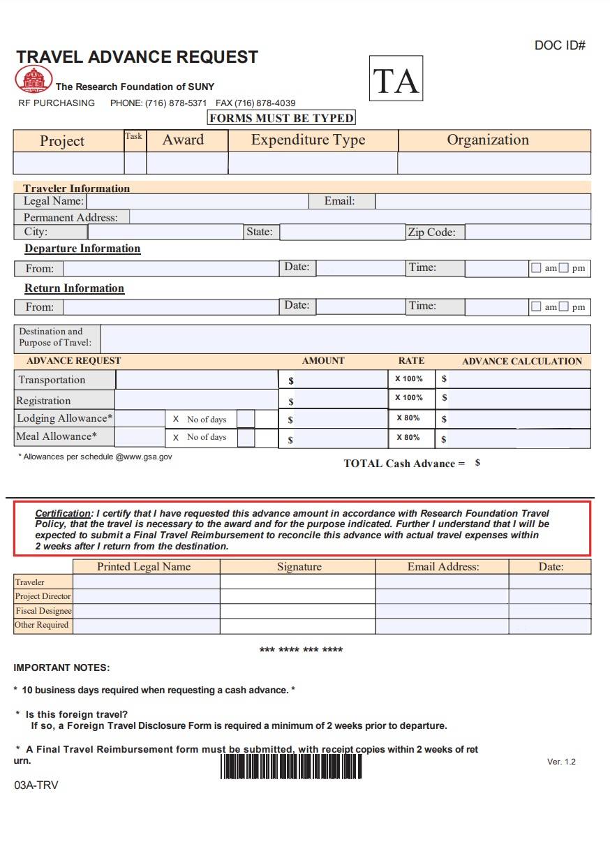 travel advance request form excel