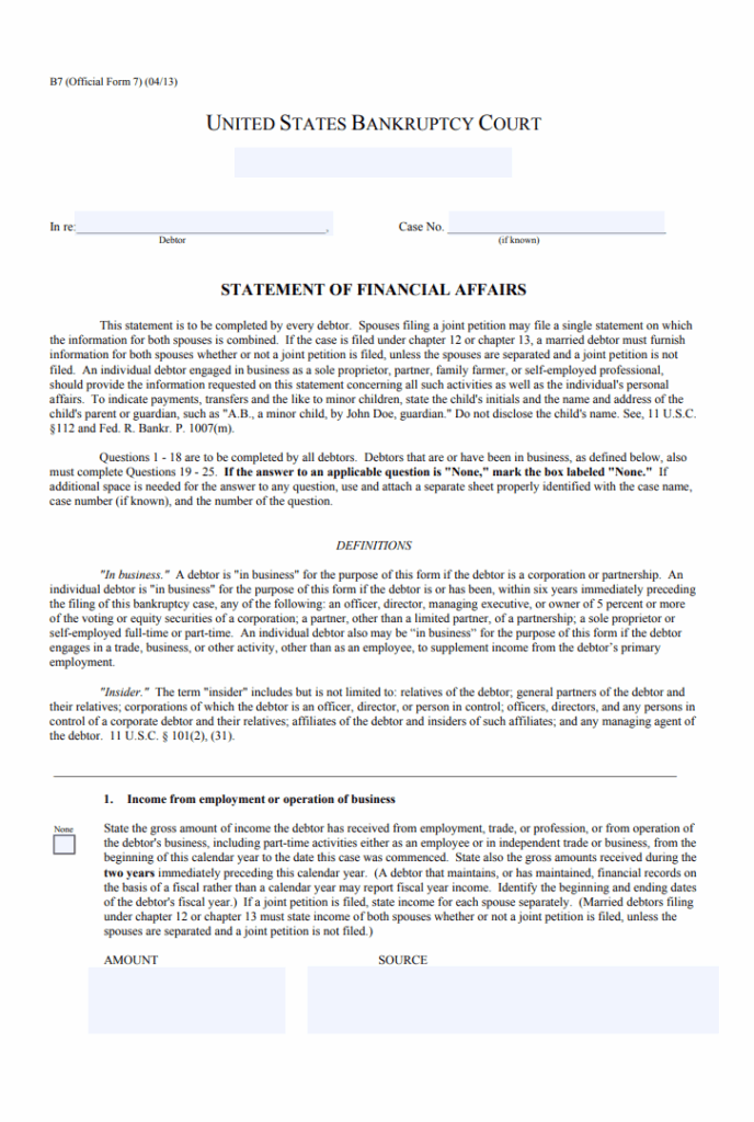 Statement of Financial Affairs Template