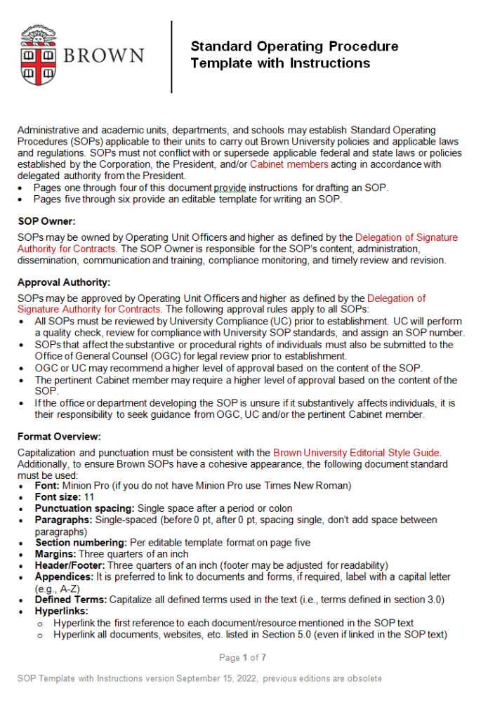 Standard Operating Procedure Template